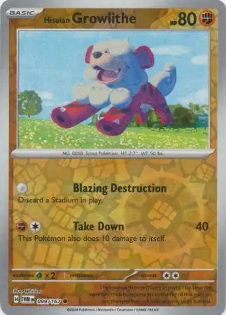 Twilight Masquerade Hisuian Growlithe #99/167 reverse holo